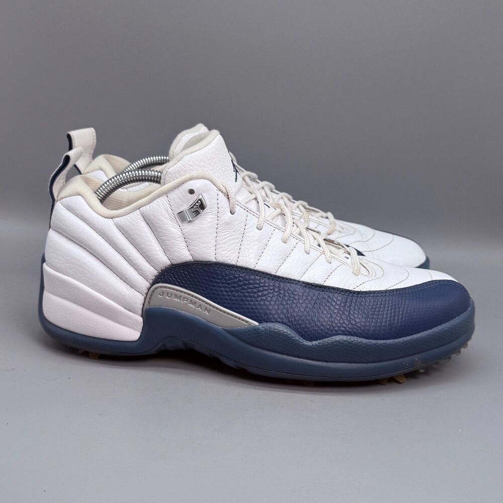 Jordan 12 Retro Low Golf Shoe Mens 11 White French Blue Lace-Up Athletic Sneaker
